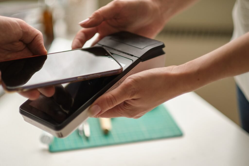 NFC technology. Customer is paying.